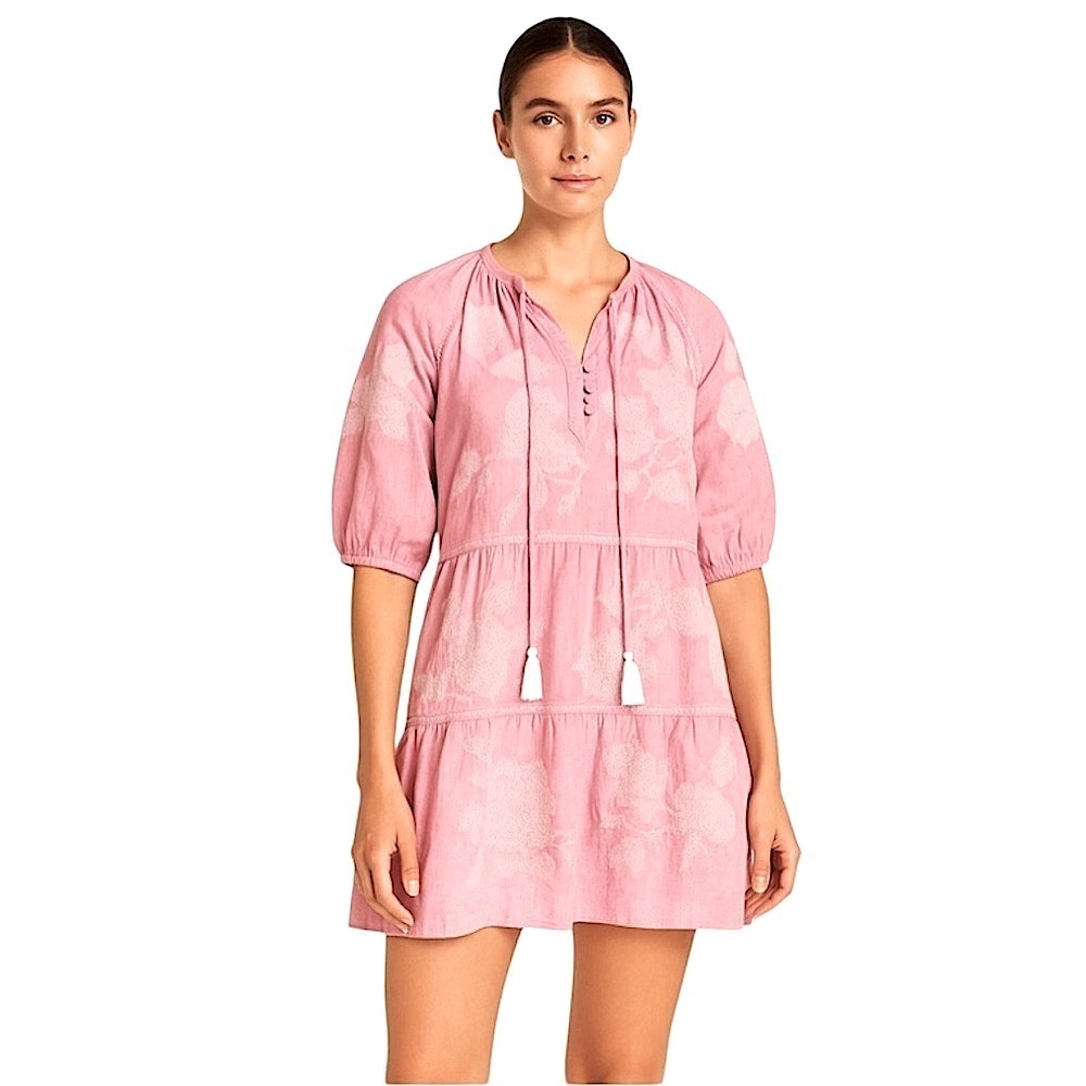 Rose and Rose Snaresbrook Pink Embroidered Floral Tunic Tassels Dress Size S